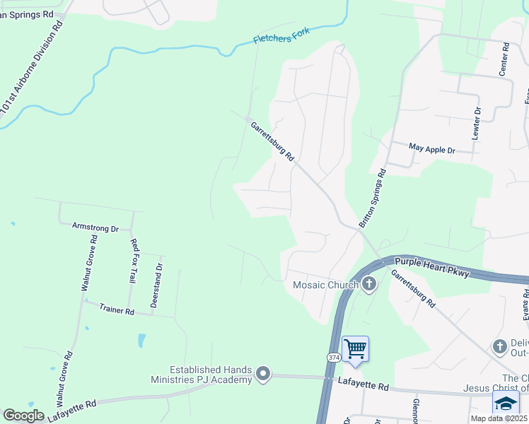 map of restaurants, bars, coffee shops, grocery stores, and more near 1276 Garrettsburg Road in Clarksville