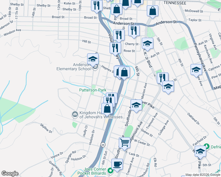 map of restaurants, bars, coffee shops, grocery stores, and more near 915 7th Avenue in Bristol