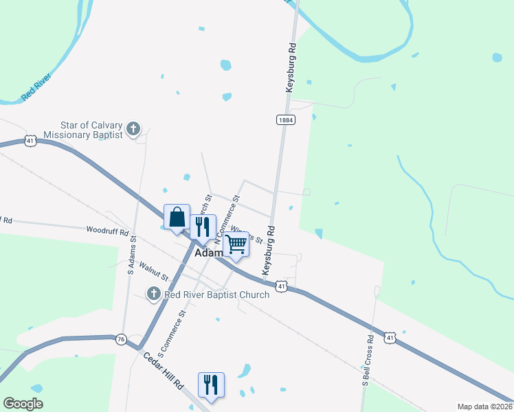 map of restaurants, bars, coffee shops, grocery stores, and more near 207 Maple Street in Adams