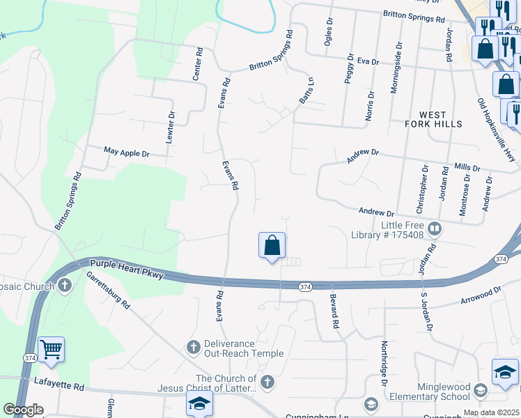 map of restaurants, bars, coffee shops, grocery stores, and more near 1149 Timber Ridge Drive in Clarksville