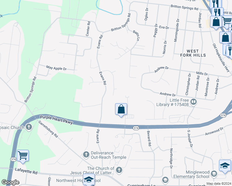 map of restaurants, bars, coffee shops, grocery stores, and more near 1149 Timber Ridge Drive in Clarksville