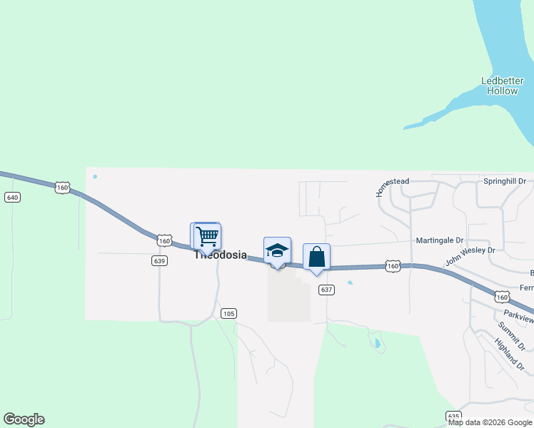 map of restaurants, bars, coffee shops, grocery stores, and more near 468 Martingale Drive in Theodosia