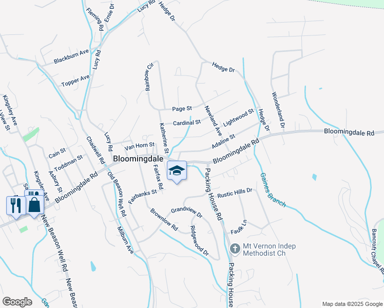 map of restaurants, bars, coffee shops, grocery stores, and more near 3325 Adaline Street in Kingsport
