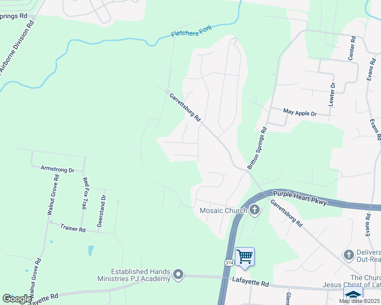 map of restaurants, bars, coffee shops, grocery stores, and more near 1276 Garrettsburg Road in Clarksville
