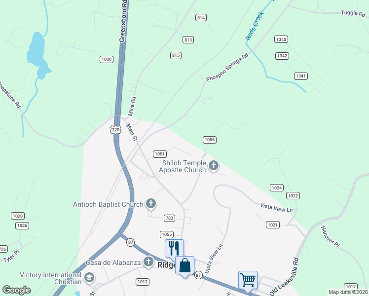 map of restaurants, bars, coffee shops, grocery stores, and more near 197 Wickersham Road in Ridgeway
