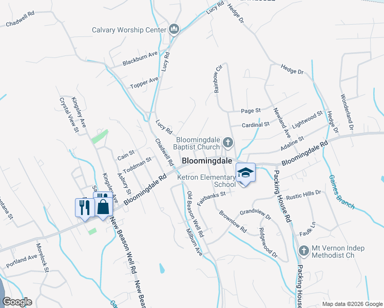 map of restaurants, bars, coffee shops, grocery stores, and more near 100 Emory Lane in Kingsport