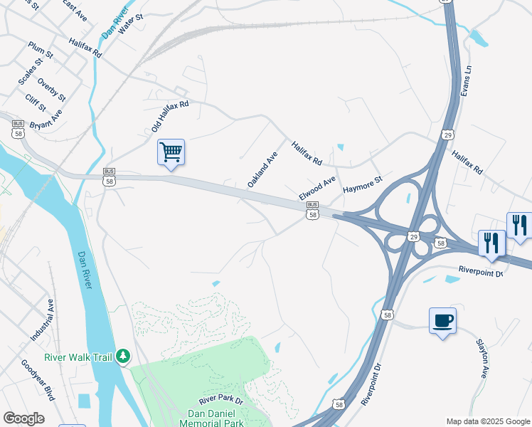 map of restaurants, bars, coffee shops, grocery stores, and more near 316 Hillcrest Avenue in Danville