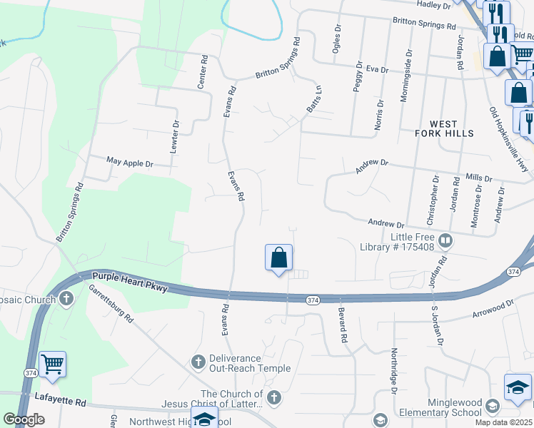 map of restaurants, bars, coffee shops, grocery stores, and more near 1149 Timber Ridge Drive in Clarksville
