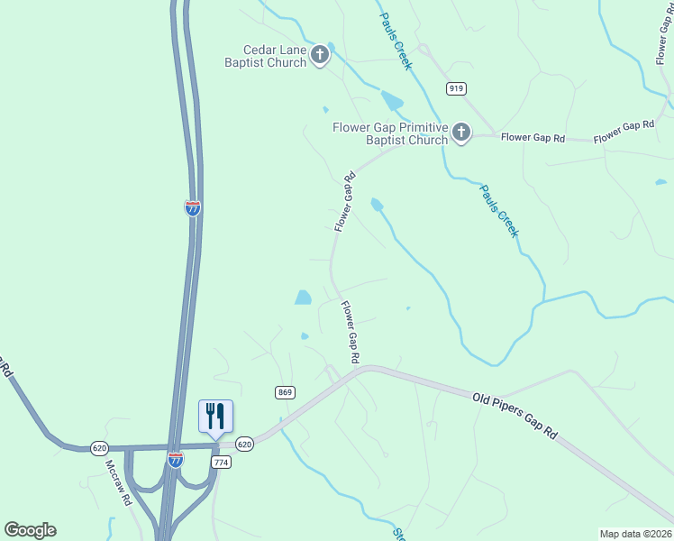 map of restaurants, bars, coffee shops, grocery stores, and more near 3989 Flower Gap Road in Cana