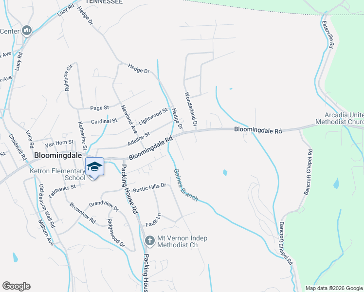 map of restaurants, bars, coffee shops, grocery stores, and more near 108 Chateaugay Drive in Kingsport