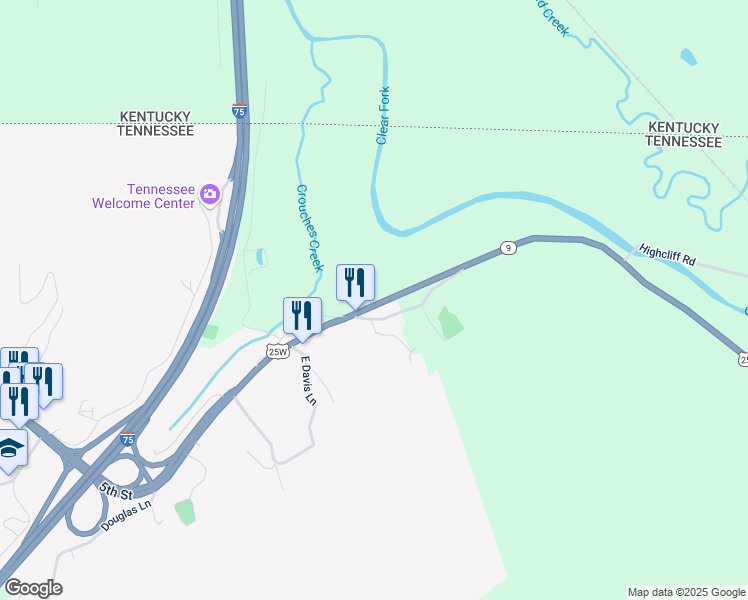 map of restaurants, bars, coffee shops, grocery stores, and more near 2013 Highway 25w North in Jellico