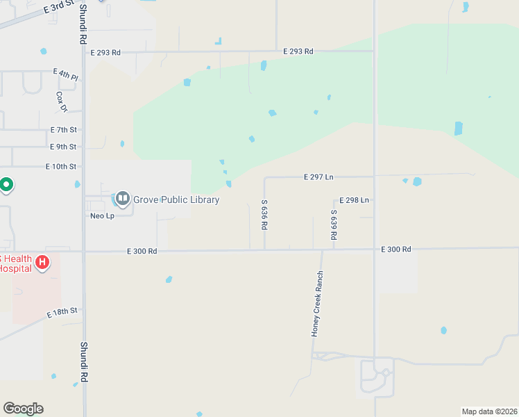 map of restaurants, bars, coffee shops, grocery stores, and more near 29851 South 636 Road in Grove
