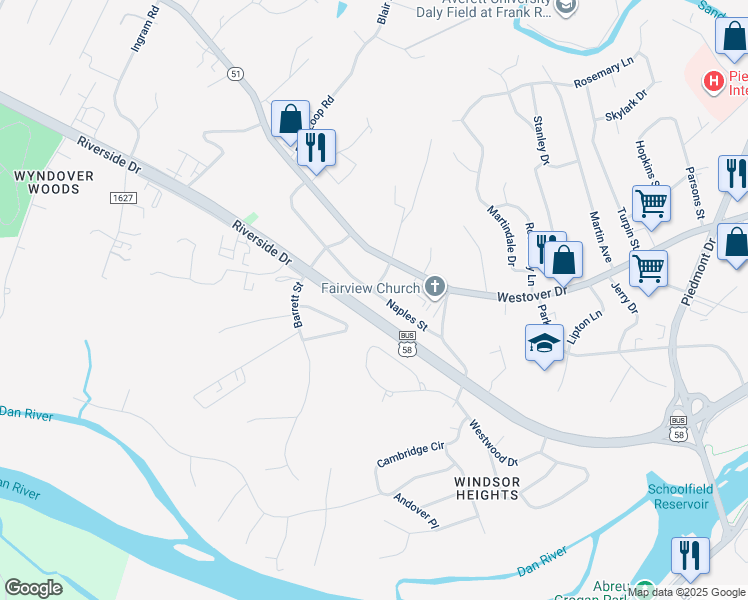 map of restaurants, bars, coffee shops, grocery stores, and more near 197 Naples Street in Danville