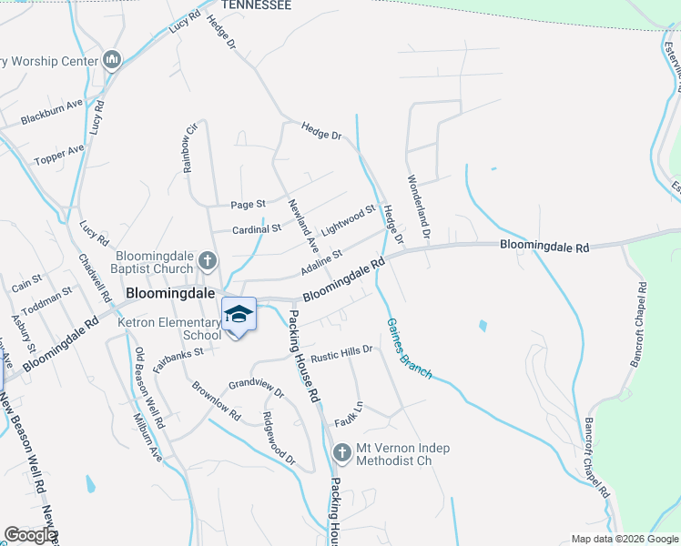 map of restaurants, bars, coffee shops, grocery stores, and more near 3354 Bloomingdale Road in Kingsport