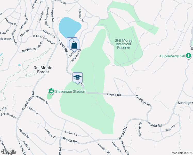 map of restaurants, bars, coffee shops, grocery stores, and more near 25 Poppy Ln. in Del Monte Forest