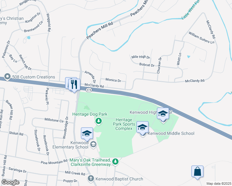 map of restaurants, bars, coffee shops, grocery stores, and more near 101st Airborne Division Parkway in Clarksville