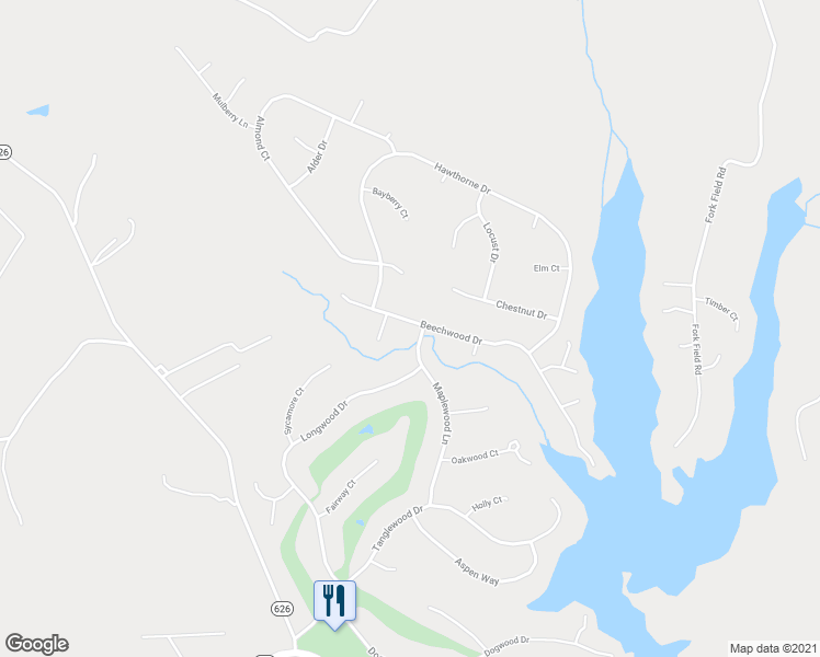 map of restaurants, bars, coffee shops, grocery stores, and more near 168 Beechwood Drive in Bracey