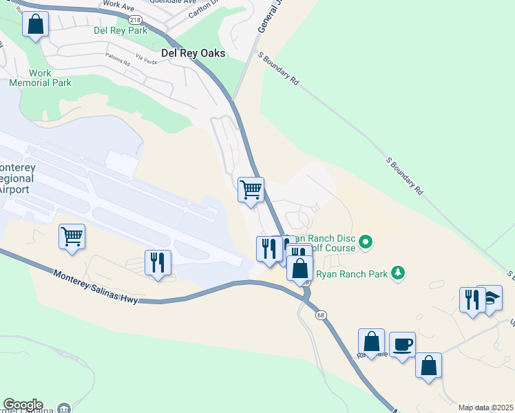 map of restaurants, bars, coffee shops, grocery stores, and more near 2 Calle Del Oaks in Del Rey Oaks