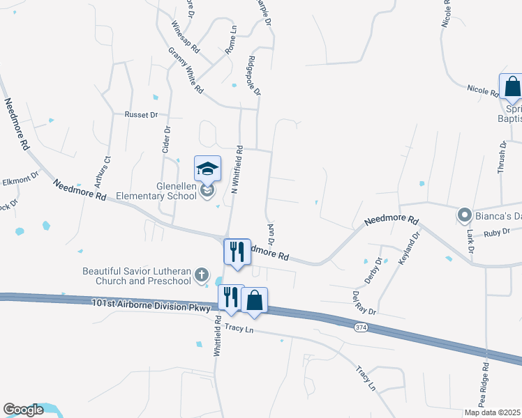 map of restaurants, bars, coffee shops, grocery stores, and more near 2726 Ann Drive in Clarksville