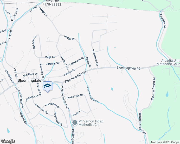 map of restaurants, bars, coffee shops, grocery stores, and more near 3459 Bloomingdale Road in Kingsport