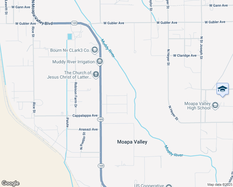 map of restaurants, bars, coffee shops, grocery stores, and more near 1400 Logandale Drive in Moapa Valley