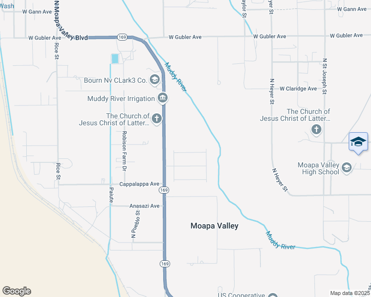 map of restaurants, bars, coffee shops, grocery stores, and more near 1420 Logandale Drive in Moapa Valley