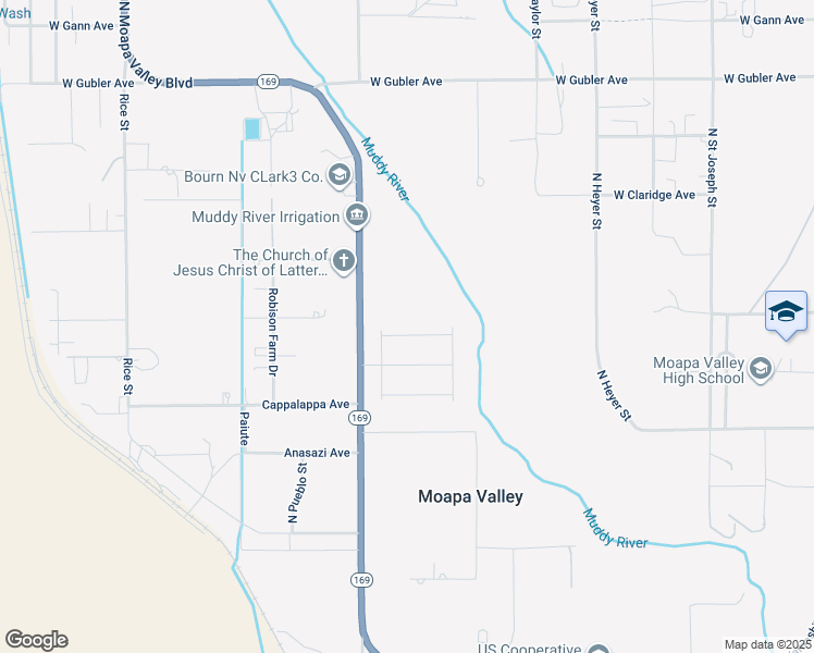 map of restaurants, bars, coffee shops, grocery stores, and more near 1400 Logandale Drive in Moapa Valley