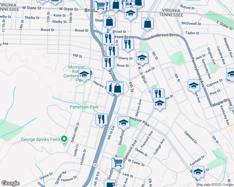map of restaurants, bars, coffee shops, grocery stores, and more near 577 English Street in Bristol