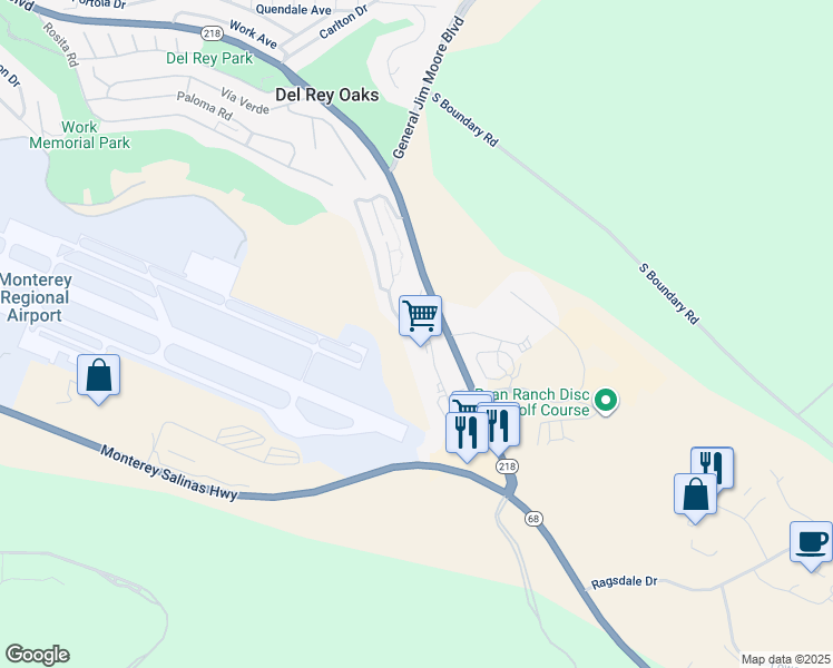 map of restaurants, bars, coffee shops, grocery stores, and more near 2 Calle Del Oaks in Del Rey Oaks