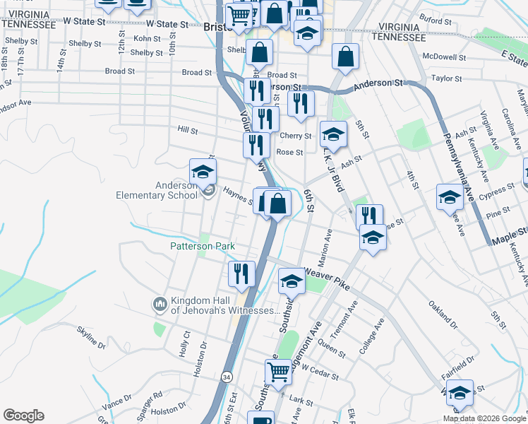 map of restaurants, bars, coffee shops, grocery stores, and more near 703 Haynes Street in Bristol