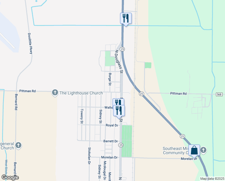 map of restaurants, bars, coffee shops, grocery stores, and more near 1904 Burge Street in Malden