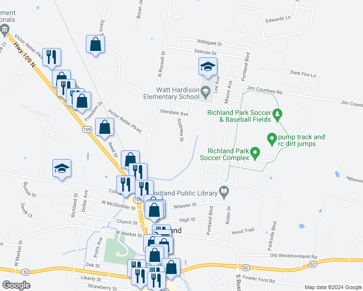 map of restaurants, bars, coffee shops, grocery stores, and more near 140 Andreea Street in Portland