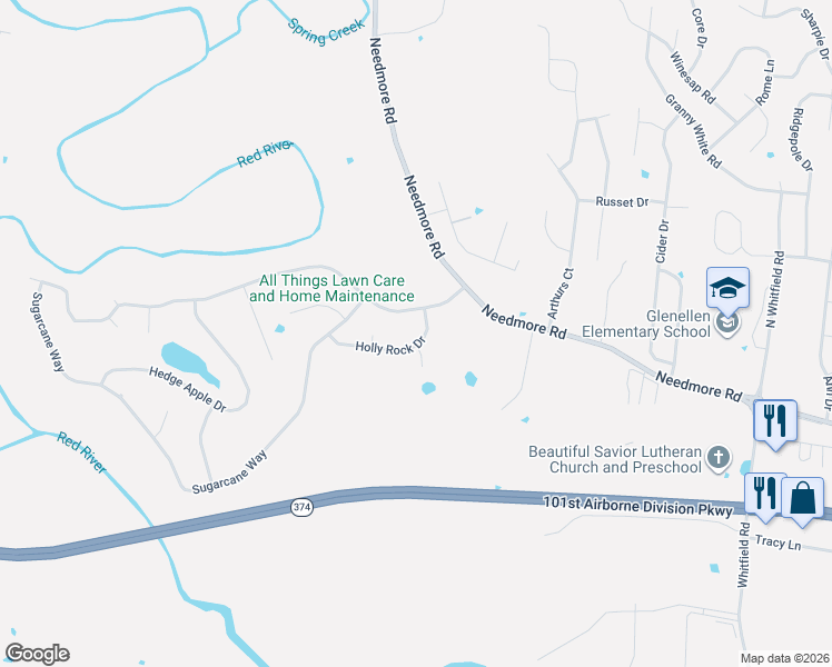 map of restaurants, bars, coffee shops, grocery stores, and more near 2672 Elkmont Drive in Clarksville