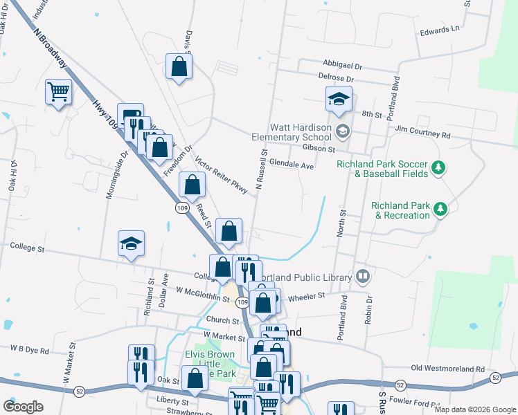 map of restaurants, bars, coffee shops, grocery stores, and more near 141 North Russell Street in Portland