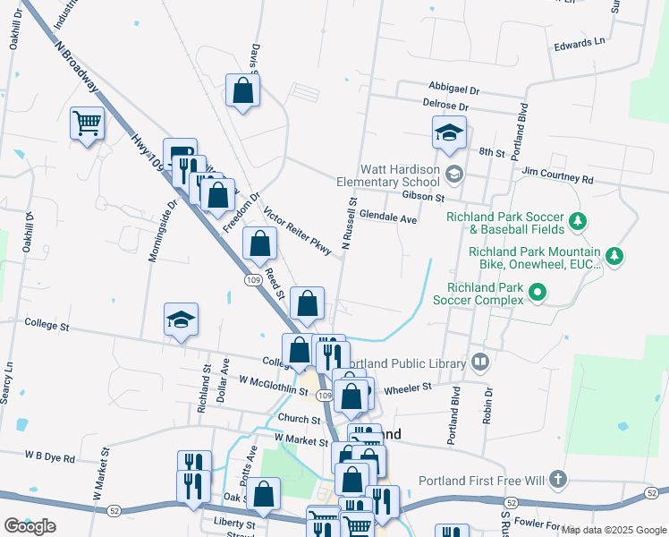 map of restaurants, bars, coffee shops, grocery stores, and more near 140 North Russell Street in Portland