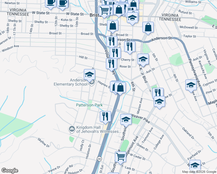 map of restaurants, bars, coffee shops, grocery stores, and more near 703 Haynes St in Bristol
