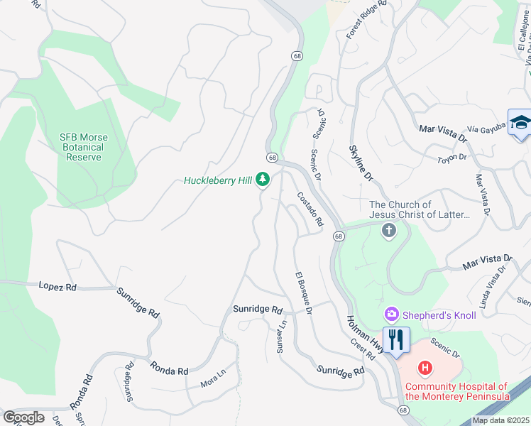 map of restaurants, bars, coffee shops, grocery stores, and more near 4029 Los Altos Drive in Del Monte Forest