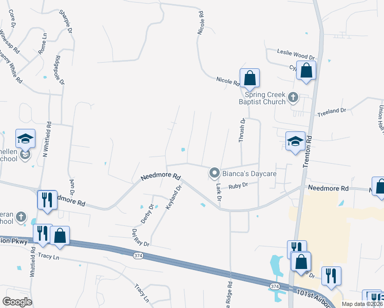 map of restaurants, bars, coffee shops, grocery stores, and more near 2705 Dove Court in Clarksville