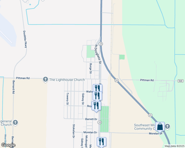 map of restaurants, bars, coffee shops, grocery stores, and more near 1904 Burge Street in Malden