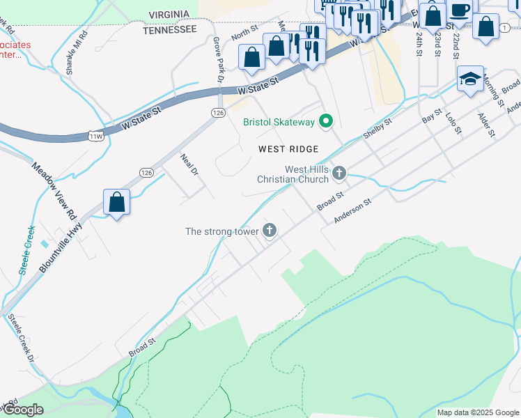 map of restaurants, bars, coffee shops, grocery stores, and more near Mark Vance in Bristol