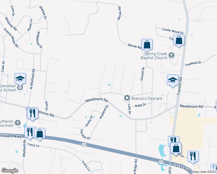 map of restaurants, bars, coffee shops, grocery stores, and more near 2705 Dove Ct in Clarksville