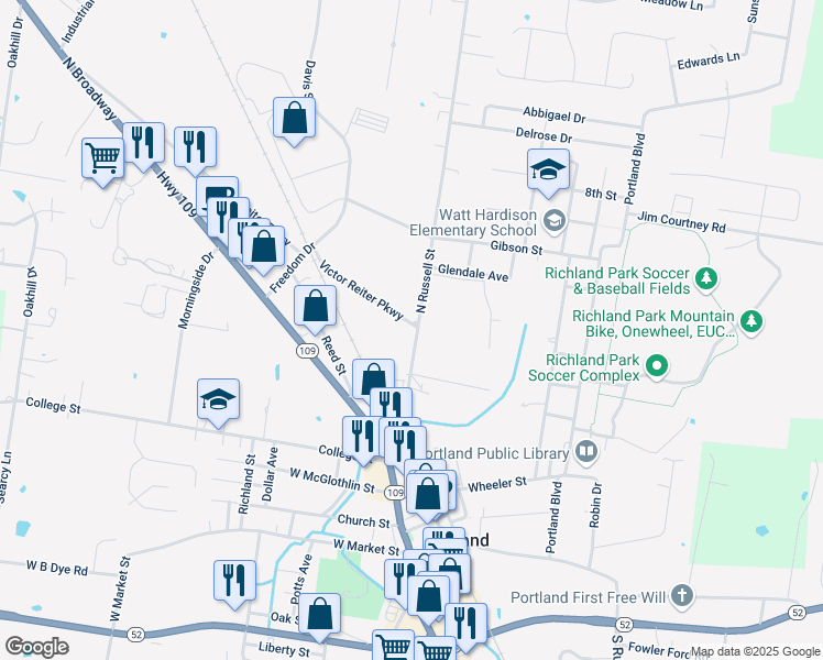 map of restaurants, bars, coffee shops, grocery stores, and more near 140 North Russell Street in Portland