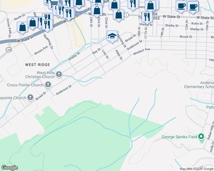 map of restaurants, bars, coffee shops, grocery stores, and more near 2322 Windsor Ave in Bristol