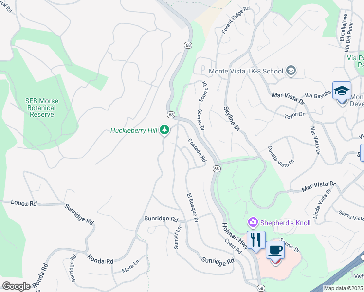 map of restaurants, bars, coffee shops, grocery stores, and more near 4021 El Bosque Drive in Del Monte Forest