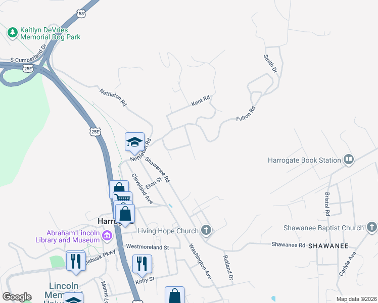 map of restaurants, bars, coffee shops, grocery stores, and more near 186 Rector Drive in Harrogate