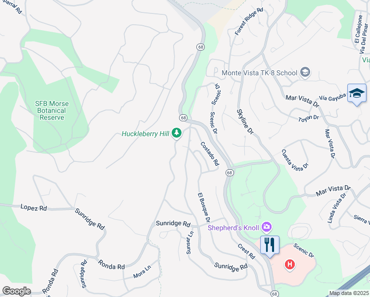 map of restaurants, bars, coffee shops, grocery stores, and more near 4029 Los Altos Drive in Del Monte Forest