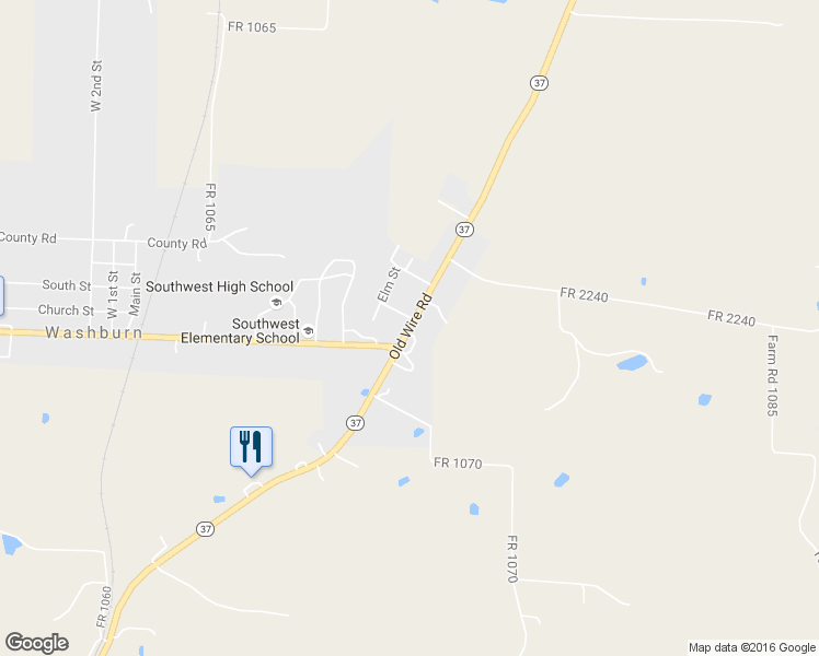 map of restaurants, bars, coffee shops, grocery stores, and more near Old Wire Road in Washburn