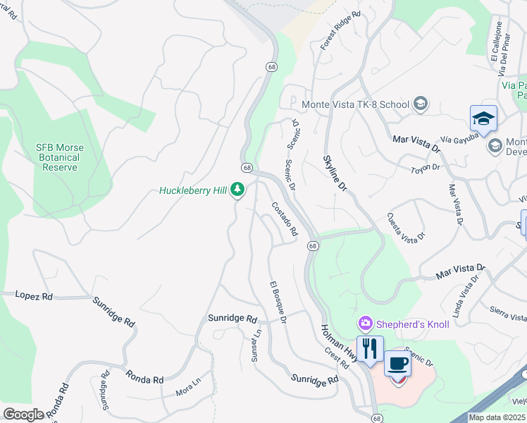 map of restaurants, bars, coffee shops, grocery stores, and more near 4021 El Bosque Drive in Del Monte Forest