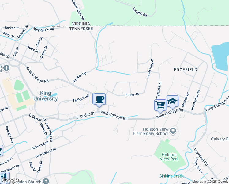 map of restaurants, bars, coffee shops, grocery stores, and more near 409 Robin Road in Bristol