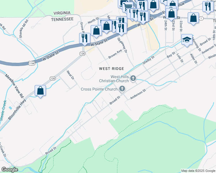 map of restaurants, bars, coffee shops, grocery stores, and more near 2909 Shelby Street in Bristol